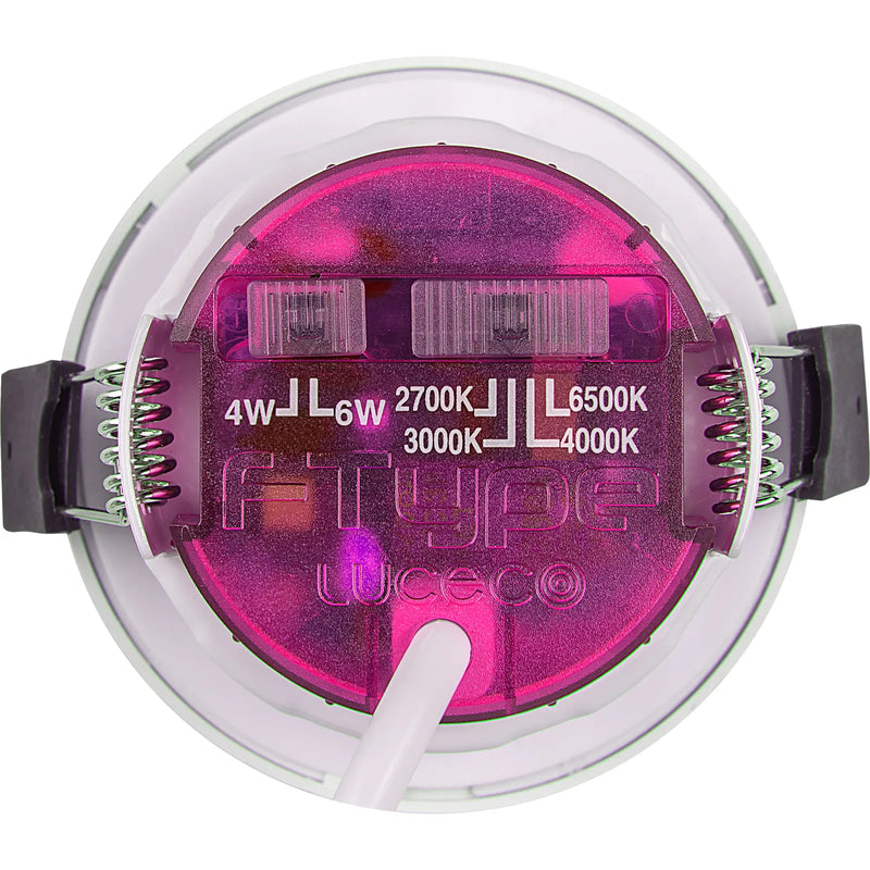Luceco Elite - FType Elite Fire Rated Downlight 4W/6W 690lm Power Change with 4Colour CCT 2700, 3000, 4000K, 6000K Dimmable IP65 White - Adjustable