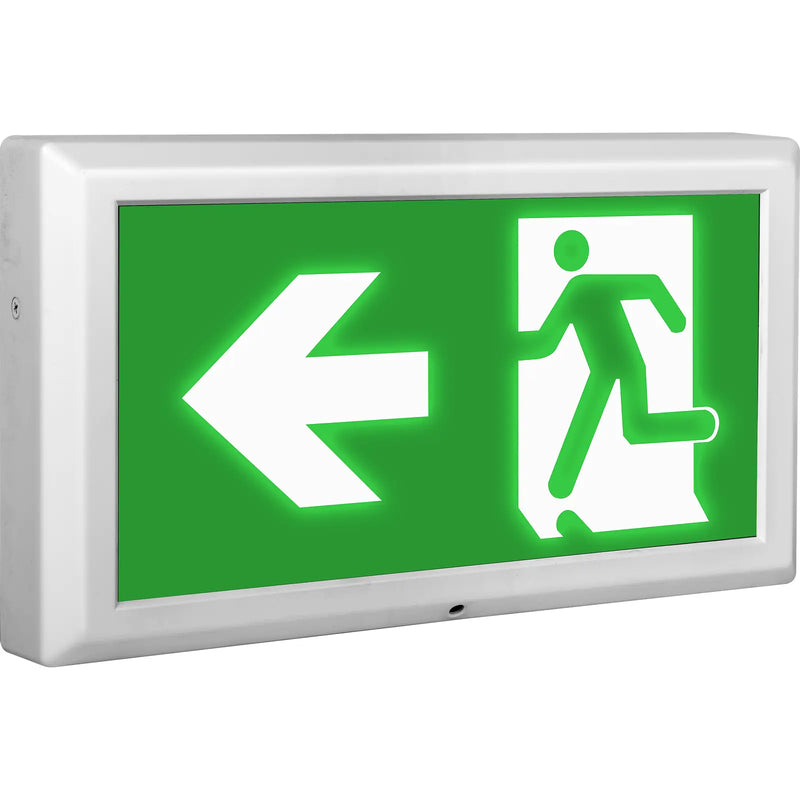 Luceco Exit Box - Tempus emergency exit box self-test with left legend