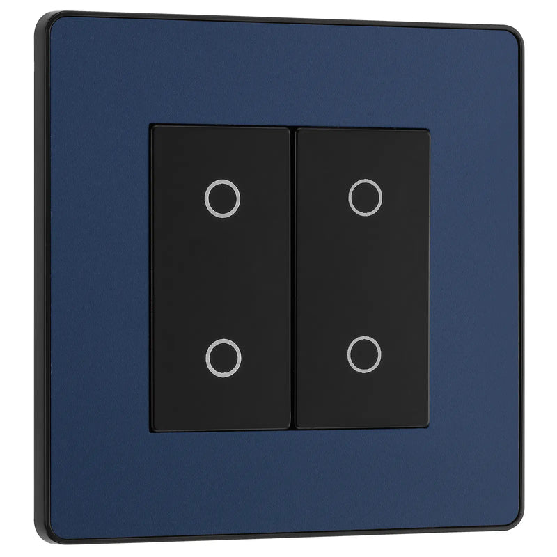 BG Electrical Evolve Matt Blue - Double, 2 way touch, 200W, secondary