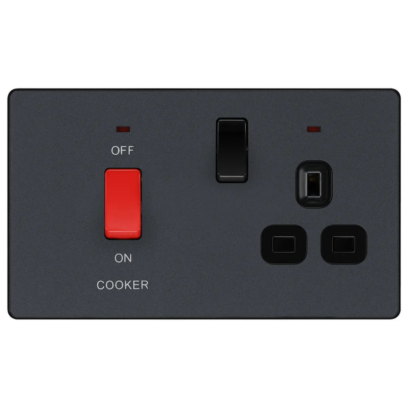 BG Electrical Evolve Matt Grey - 45A double pole with switched socket and indicators
