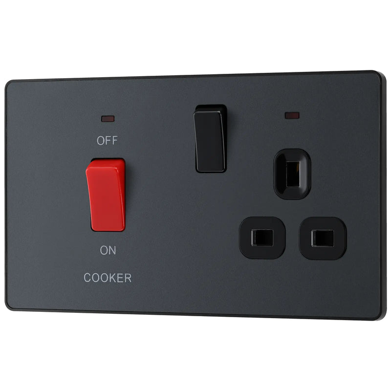 BG Electrical Evolve Matt Grey - 45A double pole with switched socket and indicators