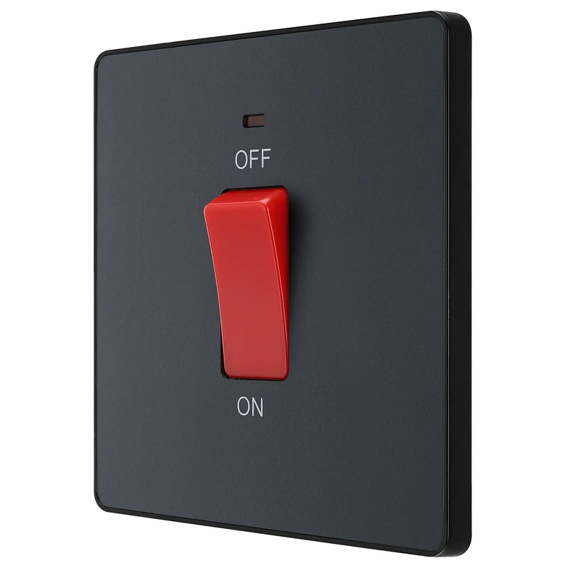 BG Electrical Evolve Matt Grey - 45A, double pole, single plate, with indicator