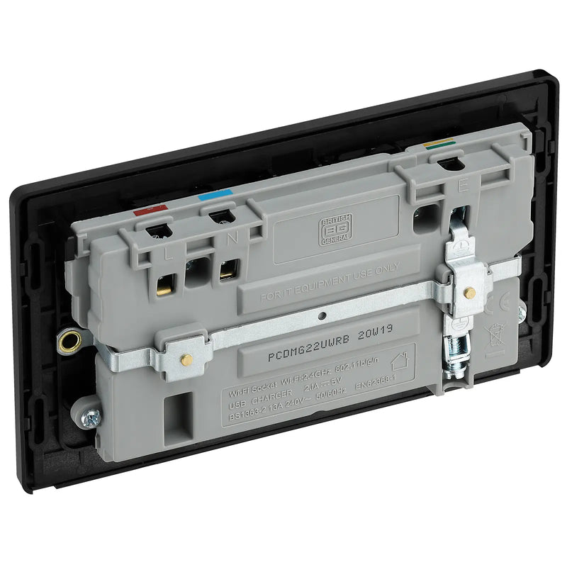 BG Electrical Evolve Matt Grey - Double, switched, single pole, WiFi Extender + USB A