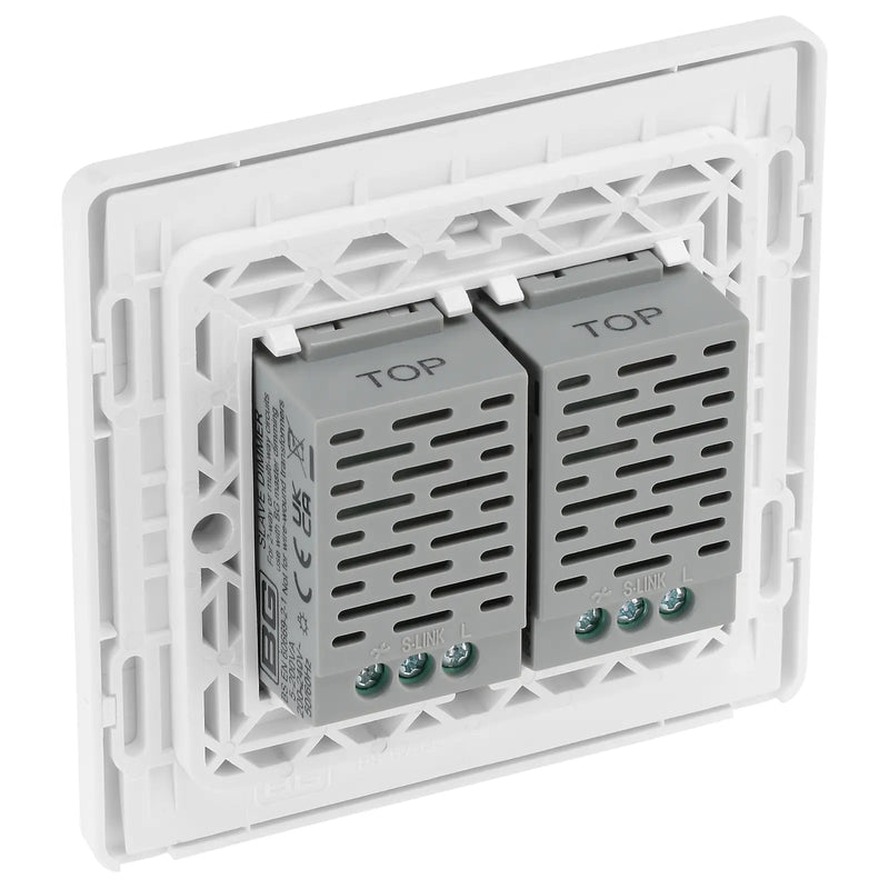 BG Electrical Evolve Pearlescent White - Double, 2 way touch, 200W, secondary
