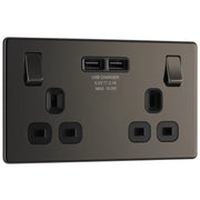BG Electrical Flatplate Screwless Black Nickel - Double switched single pole, with 2 x USB A