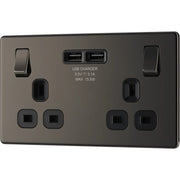 BG Electrical Flatplate Screwless Black Nickel - Double switched single pole, with 2 x USB A