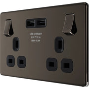BG Electrical Flatplate Screwless Black Nickel - Double switched single pole, with 2 x USB A