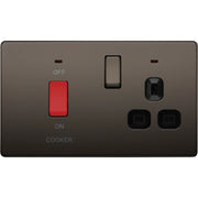 BG Electrical Flatplate Screwless Black Nickel - 45A double pole with switched socket and indicators