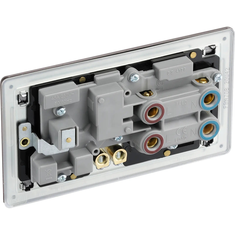 BG Electrical Flatplate Screwless Black Nickel - 45A double pole with switched socket and indicators