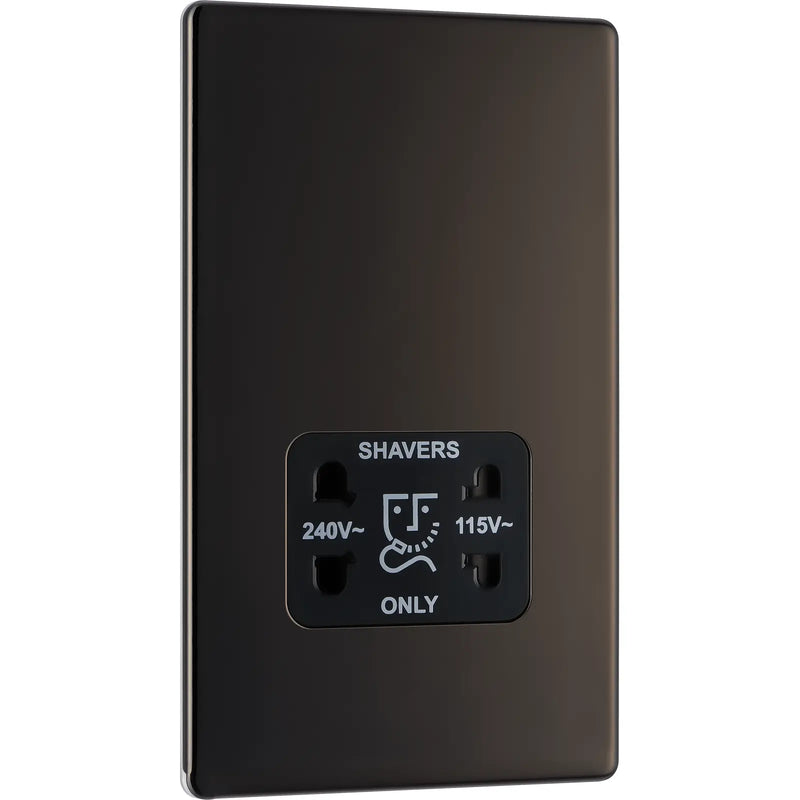 BG Electrical Flatplate Screwless Black Nickel - 115/240V dual voltage shaver socket