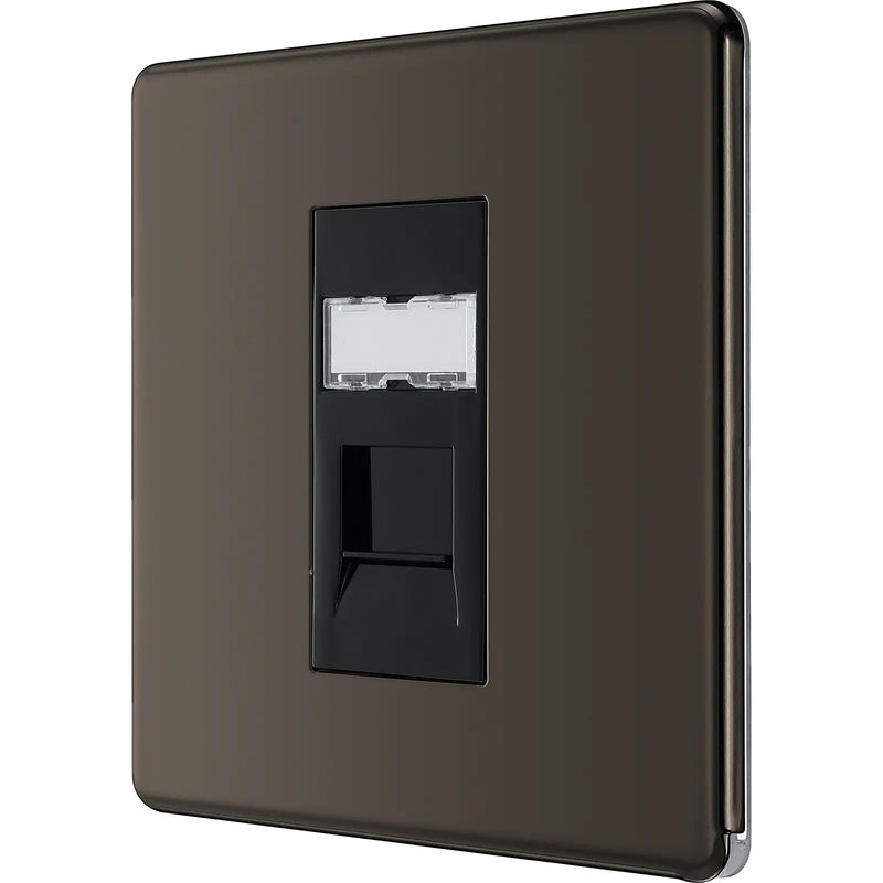 BG Electrical Flatplate Screwless Black Nickel - Single, RJ45 data socket