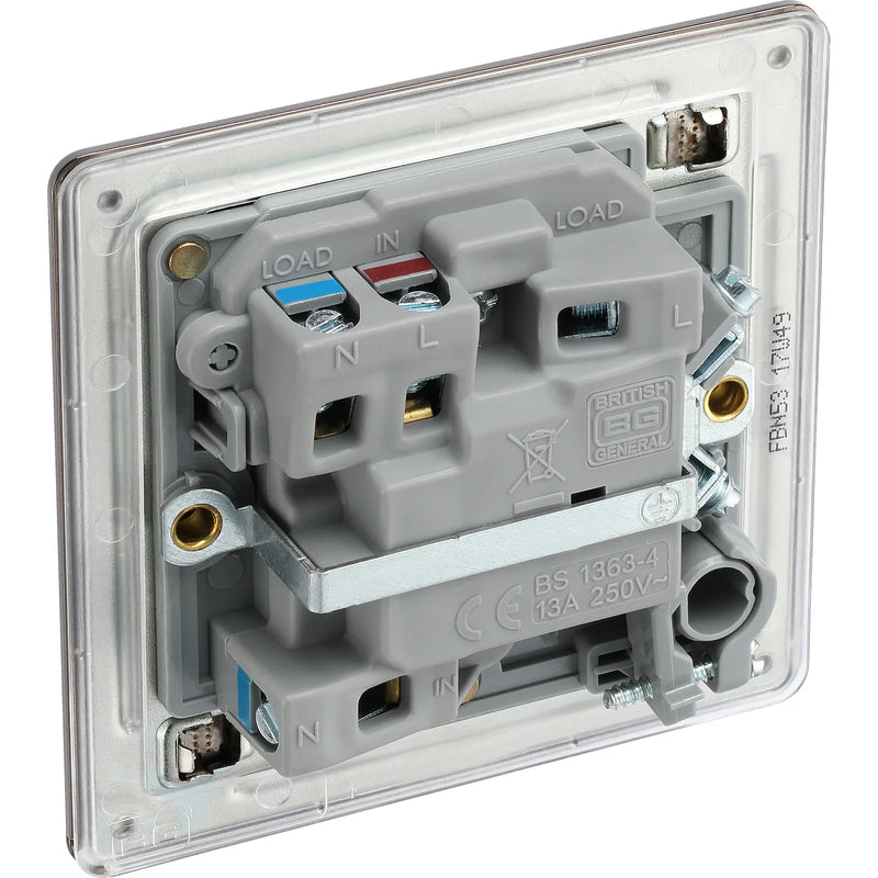 BG Electrical Flatplate Screwless Black Nickel - Switched and fused with indicator and flex outlet