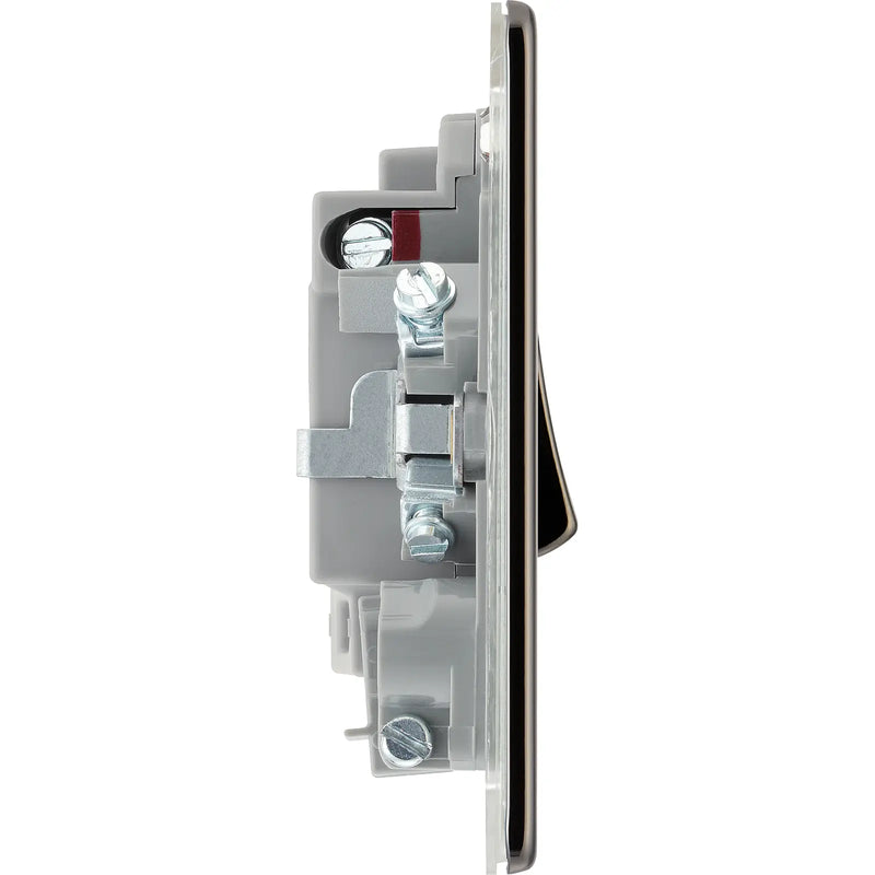 BG Electrical Flatplate Screwless Black Nickel - Switched and fused with indicator and flex outlet