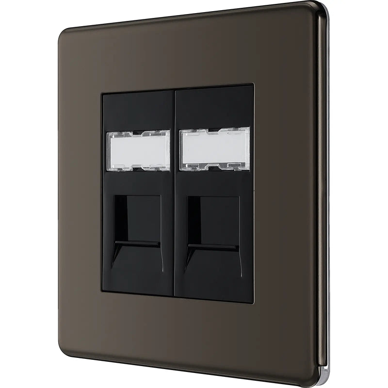 BG Electrical Flatplate Screwless Black Nickel - Double, RJ45 telephone socket
