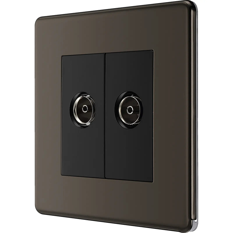 BG Electrical Flatplate Screwless Black Nickel - Double co-axial