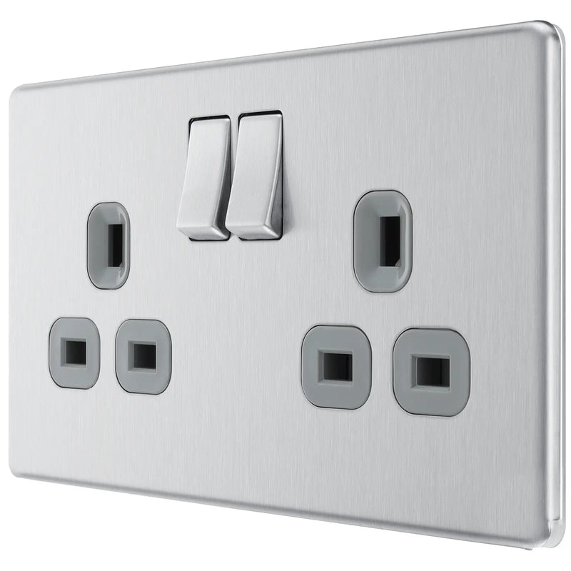 BG Electrical Flatplate Screwless Brushed Steel - Double, switched, double pole