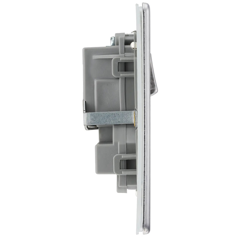 BG Electrical Flatplate Screwless Brushed Steel - Double, switched, double pole