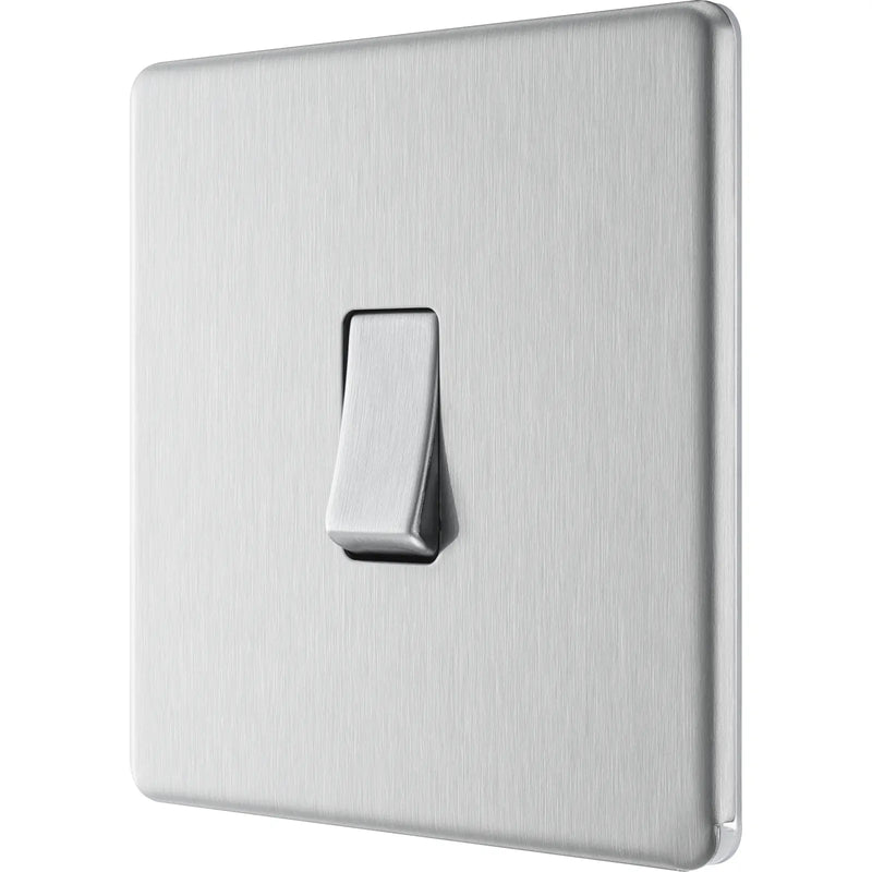 BG Electrical Flatplate Screwless Brushed Steel - Single, 2 way switch