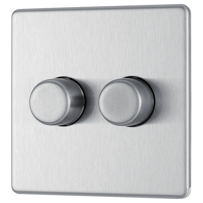 BG Electrical Flatplate Screwless Brushed Steel - Double 2 way push 200W
