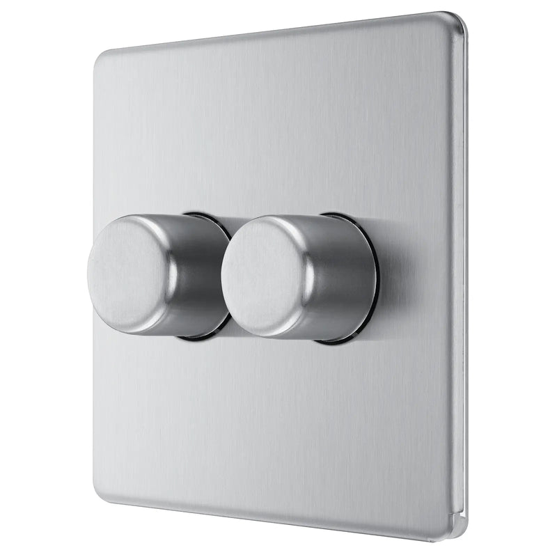 BG Electrical Flatplate Screwless Brushed Steel - Double 2 way push 200W
