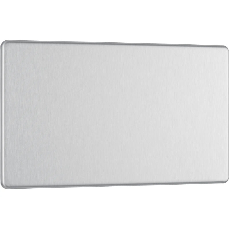 BG Electrical Flatplate Screwless Brushed Steel - Double, blank plate