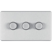 BG Electrical Flatplate Screwless Brushed Steel - Triple 2 way push 200W