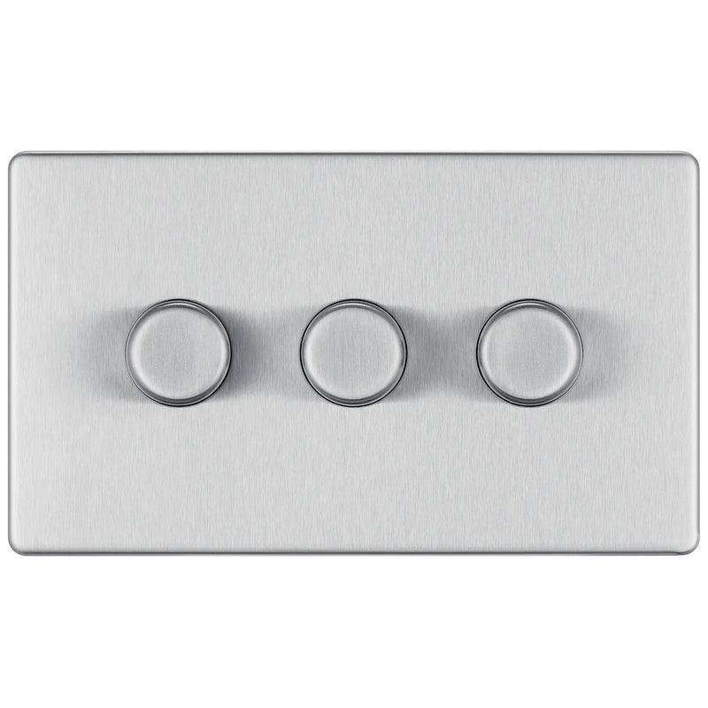 BG Electrical Flatplate Screwless Brushed Steel - Triple 2 way push 200W
