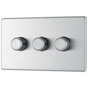 BG Electrical Flatplate Screwless Brushed Steel - Triple 2 way push 200W