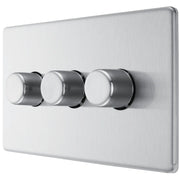 BG Electrical Flatplate Screwless Brushed Steel - Triple 2 way push 200W