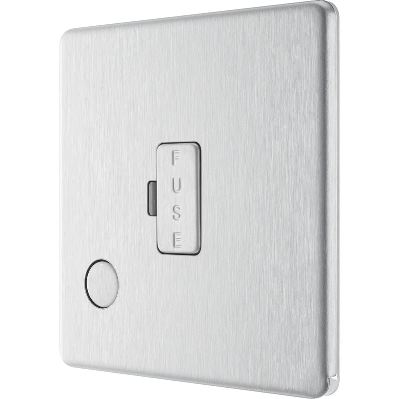 BG Electrical Flatplate Screwless Brushed Steel - Unswitched and fused