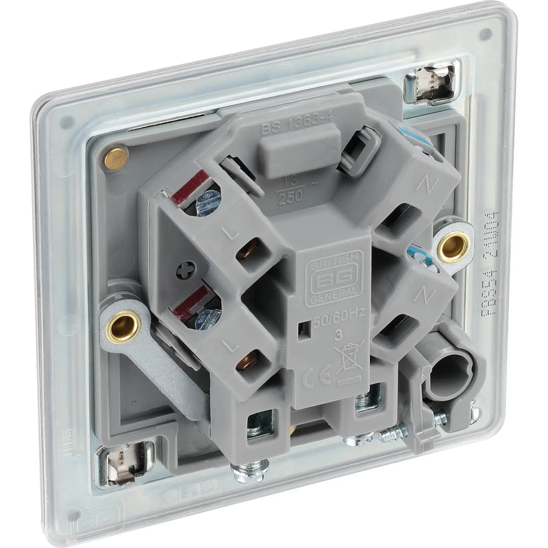 BG Electrical Flatplate Screwless Brushed Steel - Unswitched and fused
