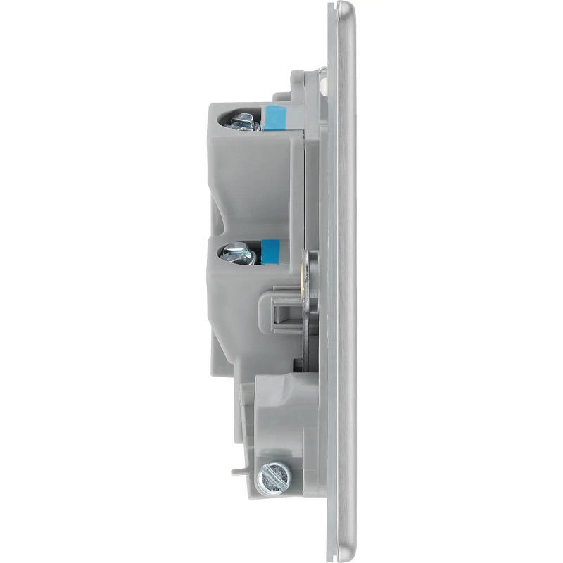 BG Electrical Flatplate Screwless Brushed Steel - Unswitched and fused