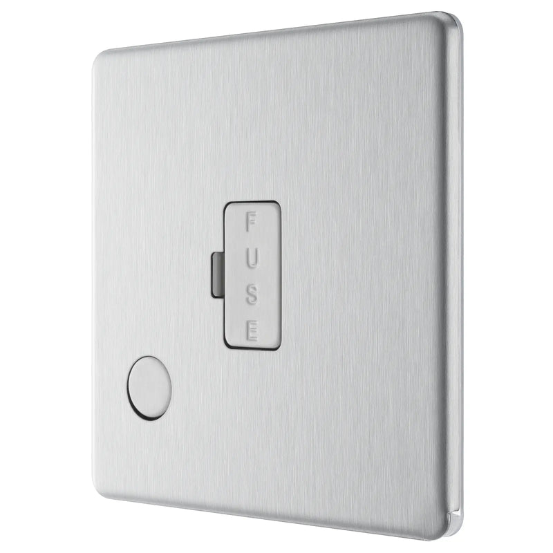 BG Electrical Flatplate Screwless Brushed Steel - Unswitched and fused with flex outlet
