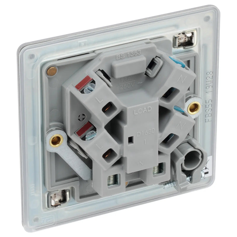 BG Electrical Flatplate Screwless Brushed Steel - Unswitched and fused with flex outlet