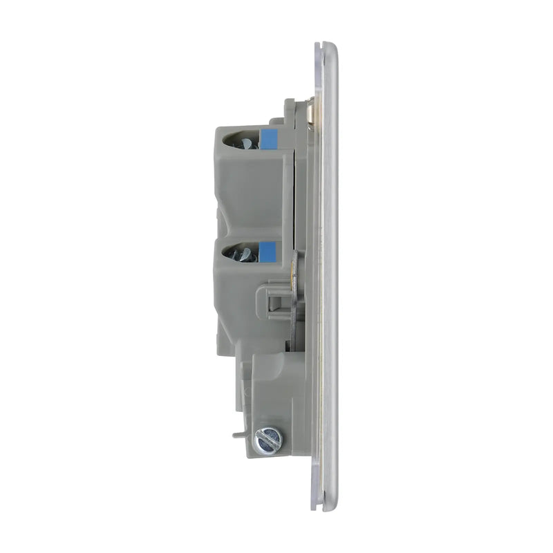BG Electrical Flatplate Screwless Brushed Steel - Unswitched and fused with flex outlet