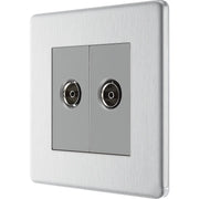 BG Electrical Flatplate Screwless Brushed Steel - Double, co-axial