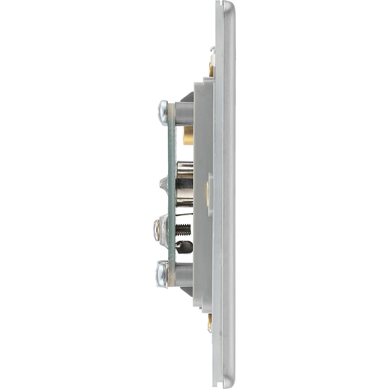 BG Electrical Flatplate Screwless Brushed Steel - Double, co-axial