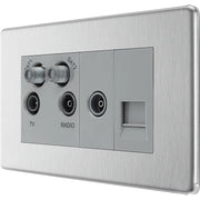 BG Electrical Flatplate Screwless Brushed Steel - Quadplex, 2 x sat, BT outlet and co-ax returned - screened