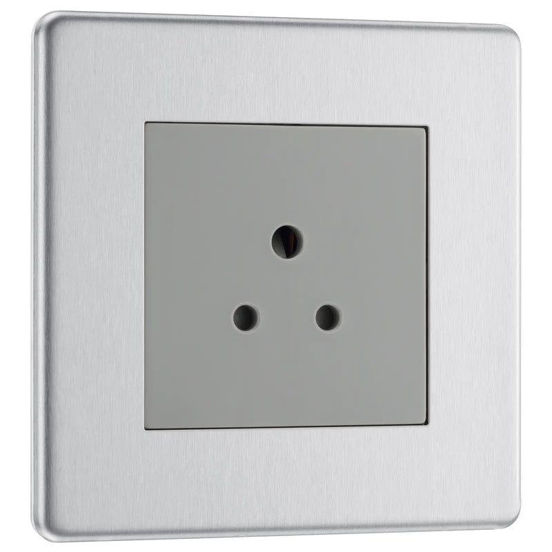 BG Electrical Flatplate Screwless Brushed Steel - 2A, single, unswitched, round pin