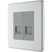 BG Electrical Flatplate Screwless Brushed Steel - Double, telephone socket, secondary