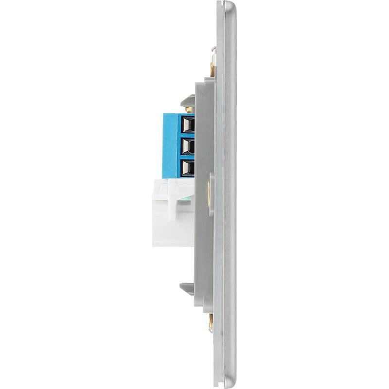 BG Electrical Flatplate Screwless Brushed Steel - Double, telephone socket, secondary