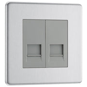 BG Electrical Flatplate Screwless Brushed Steel - Double, telephone socket, master
