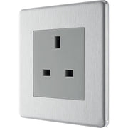 BG Electrical Flatplate Screwless Brushed Steel - Single unswitched, double pole