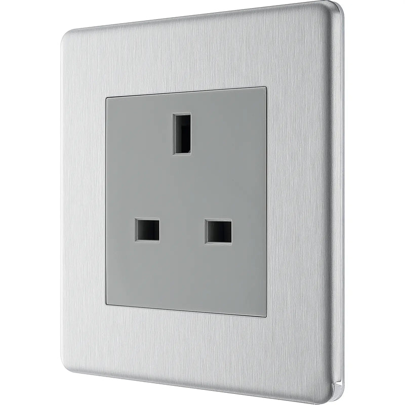 BG Electrical Flatplate Screwless Brushed Steel - Single unswitched, double pole