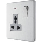 BG Electrical Flatplate Screwless Brushed Steel - Single, switched, universal with indicator (export only)