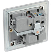 BG Electrical Flatplate Screwless Brushed Steel - Single, switched, universal with indicator (export only)