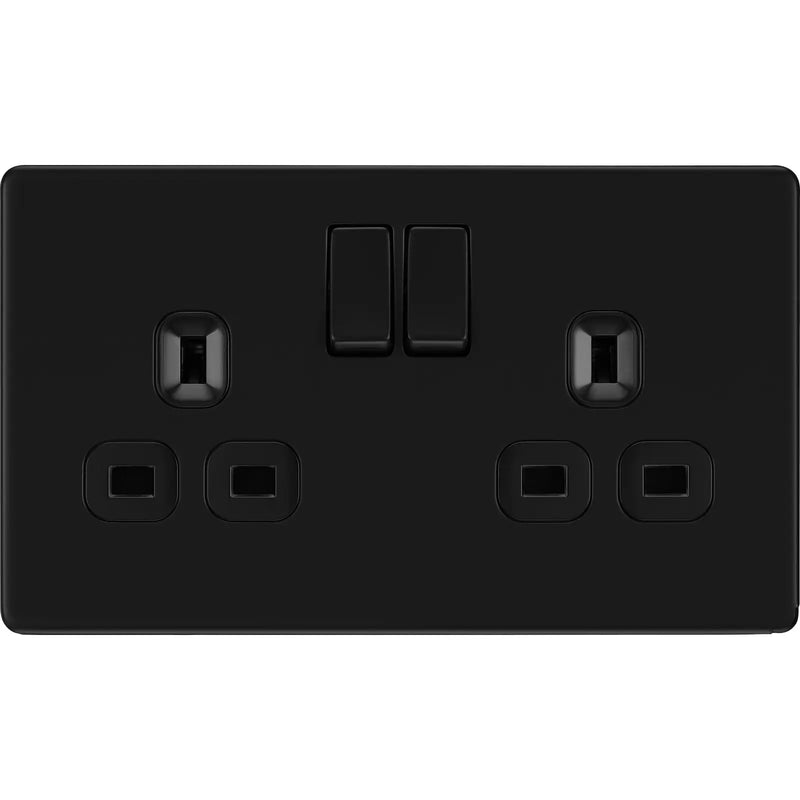 BG Electrical Flatplate Screwless Matt Black - Double switched, double pole