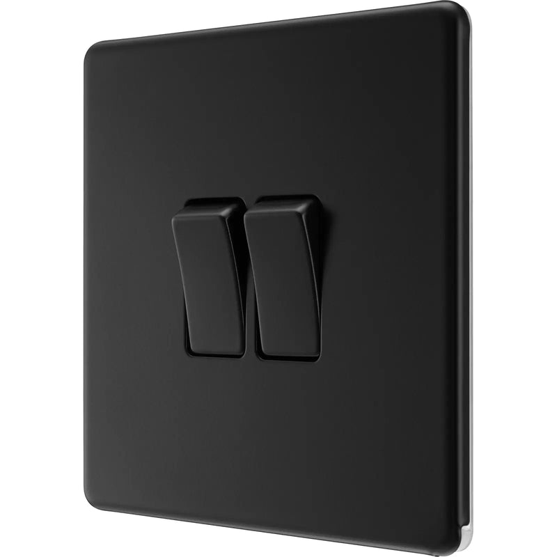 BG Electrical Flatplate Screwless Matt Black - Double, 2 way switch