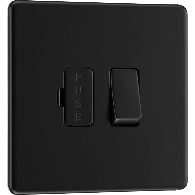 BG Electrical Flatplate Screwless Matt Black - Switched and fused