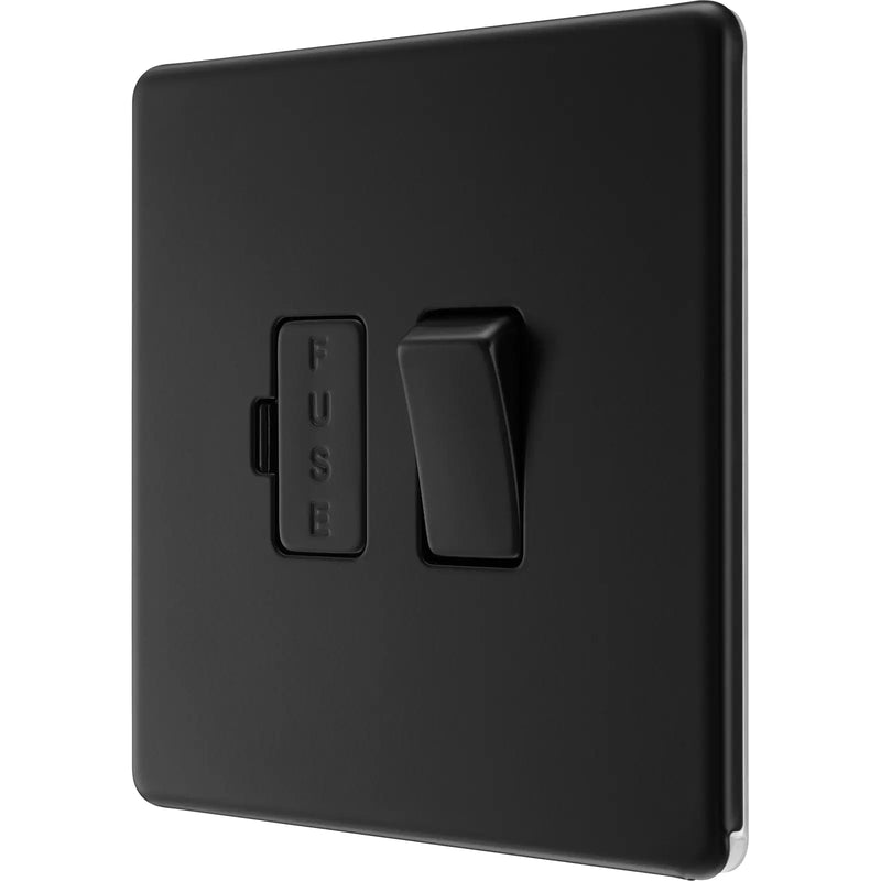 BG Electrical Flatplate Screwless Matt Black - Switched and fused